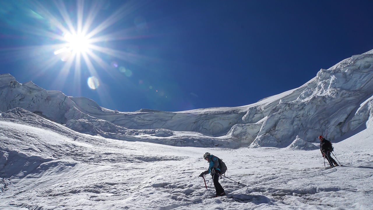 Snowmobiles on glacier ice